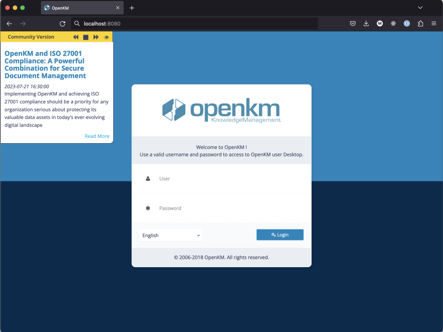 OpenKM Login Screen